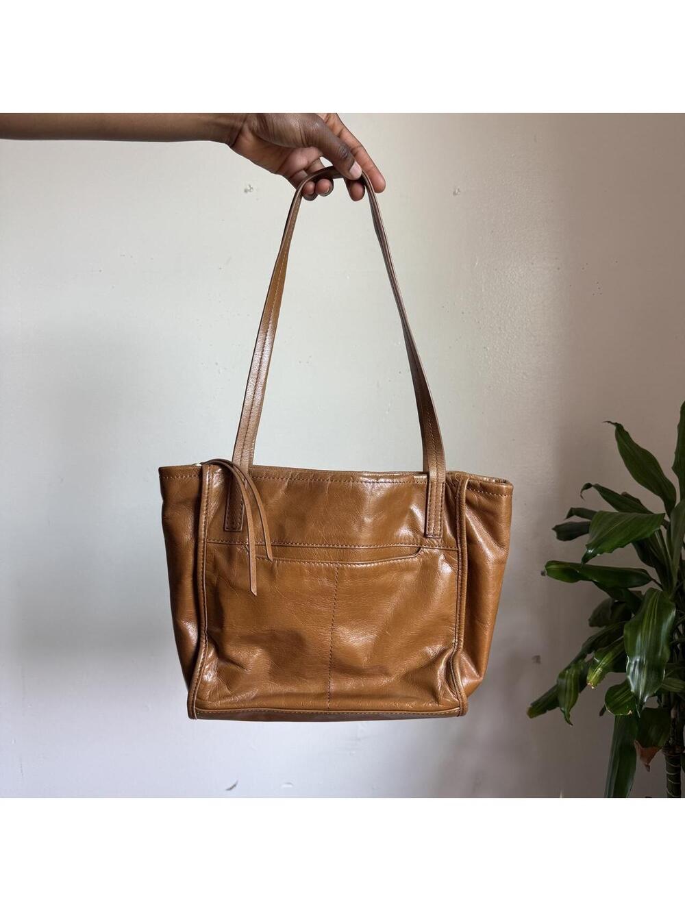 90s Hobo minimalist Tan Leather Shoulder Tote Bag - Picture 2 of 7